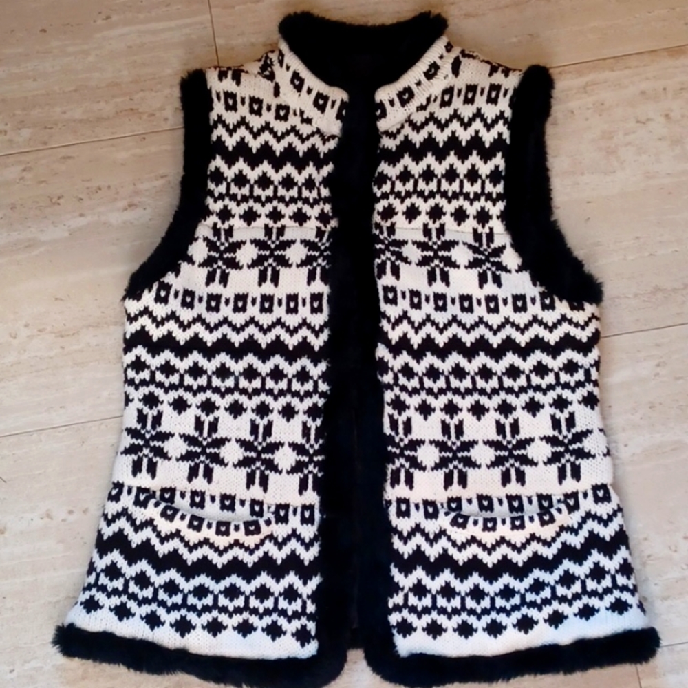 Talbot's Faux Fur Knit Sweater Vest